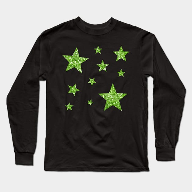 Green Faux Glitter Stars Long Sleeve T-Shirt by Felicity-K